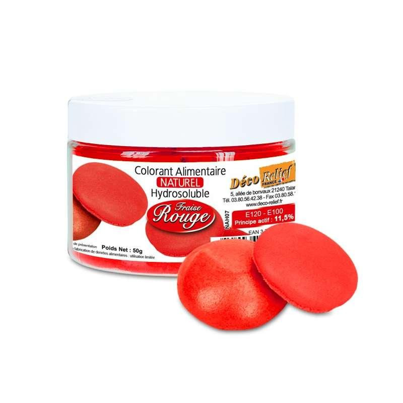 Colorant naturel alimentaire en poudre hydrosoluble couleur rouge fraise-  Pot de 50g