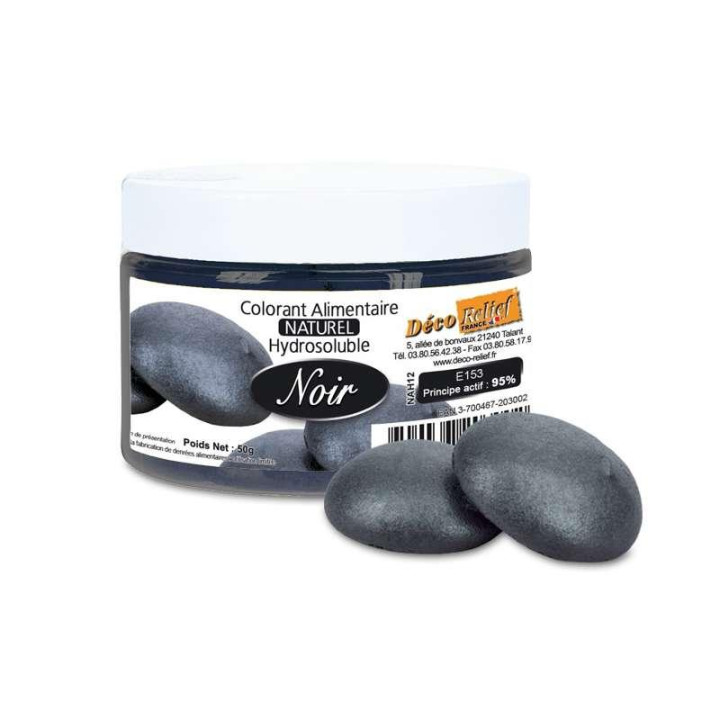 Colorant naturel alimentaire en poudre hydrosoluble couleur noire - Pot de  50g