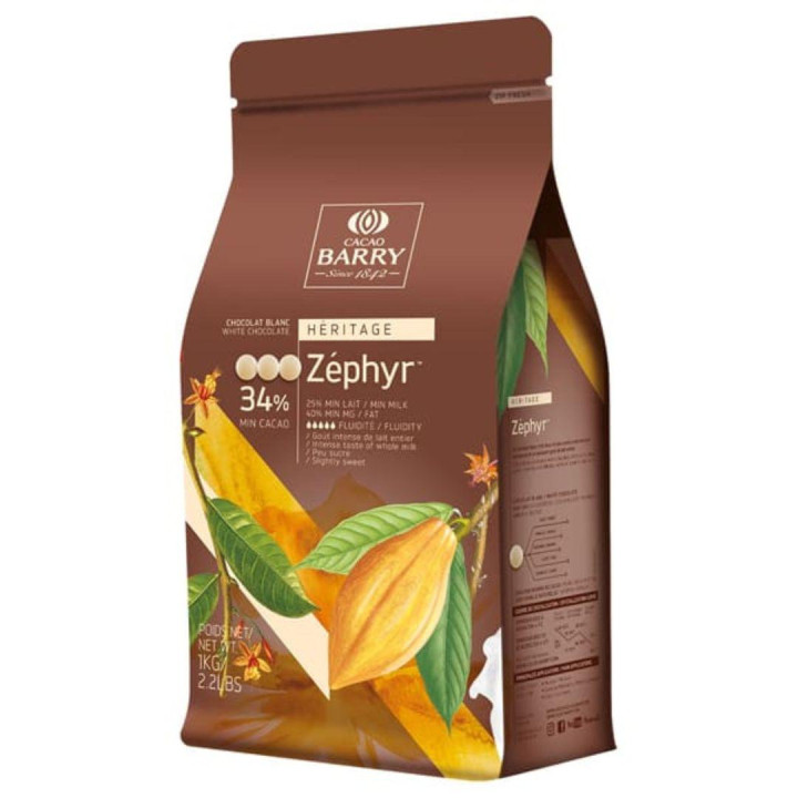 Chocolat de couverture blanc Zéphyr 34 % Cacao Barry 1 kg