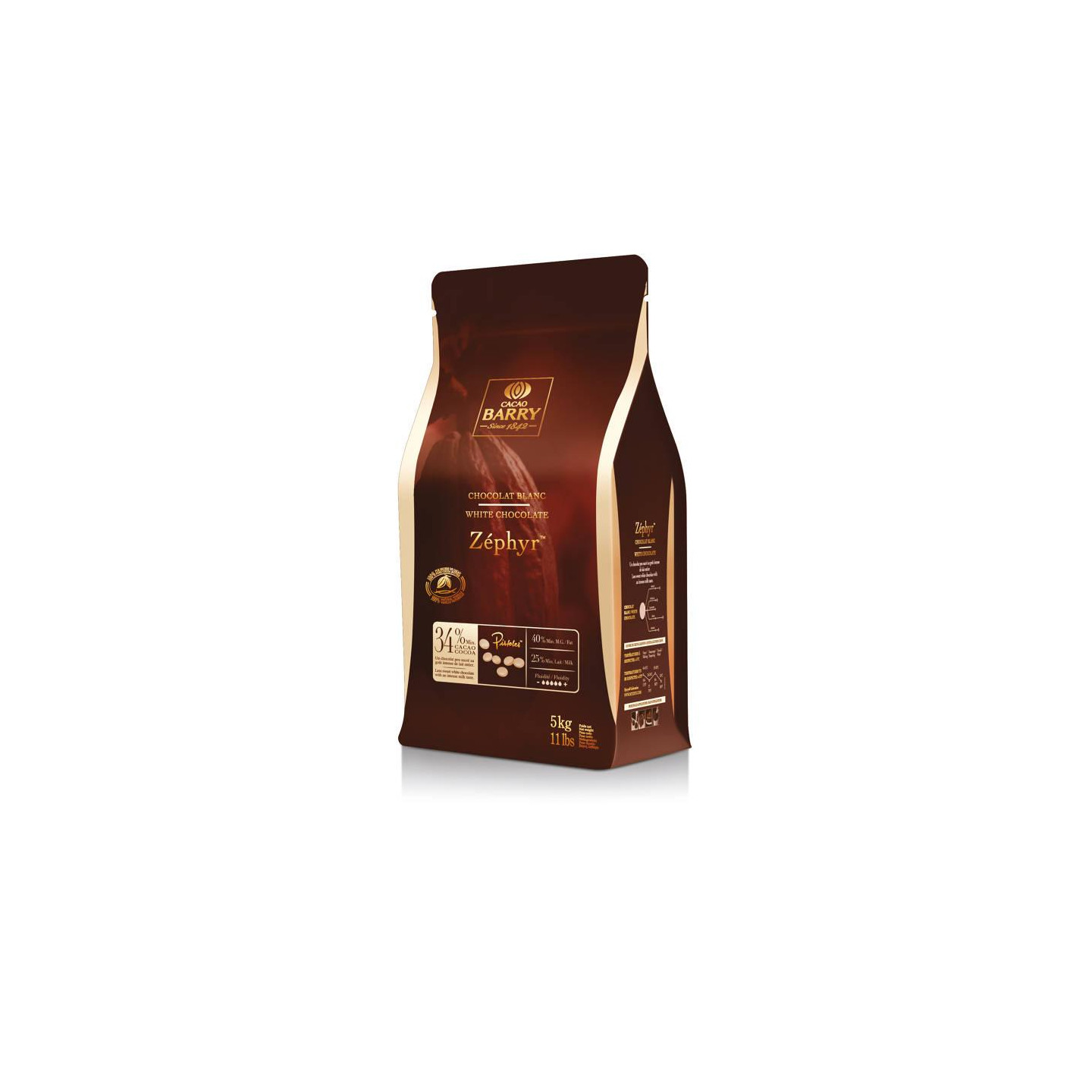 Chocolat de couverture blanc Zéphyr 34 % Cacao Barry 5 kg