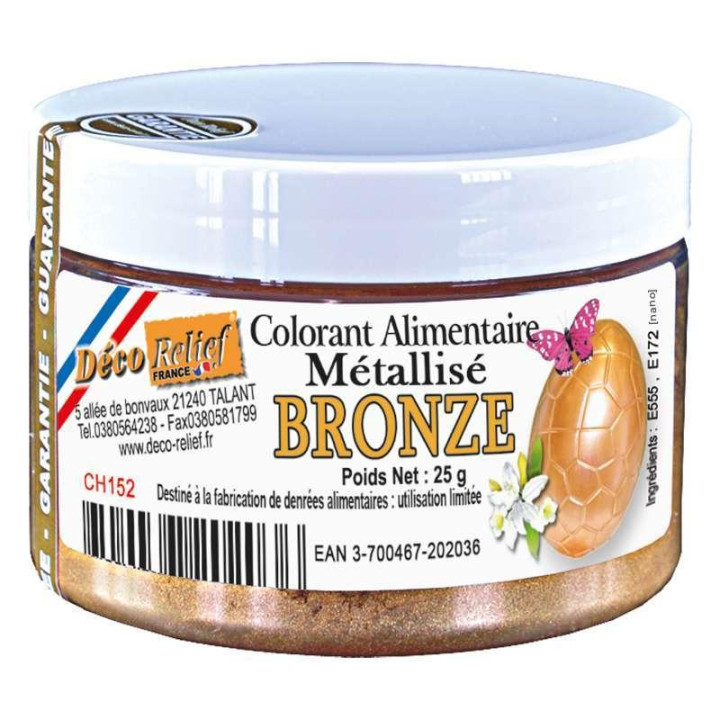 Colorant alimentaire en poudre bronze métallisé - Pot de 25g