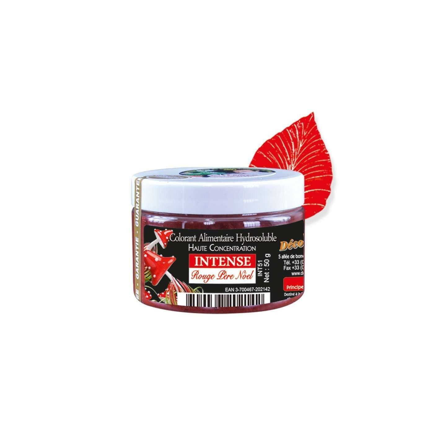 Colorant alimentaire en poudre hydrosoluble couleur rouge Père Noël intense  - Pot de 50g