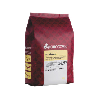 Chocolat de couverture au lait 34,9 % cacao Sankual en palets 5 kg