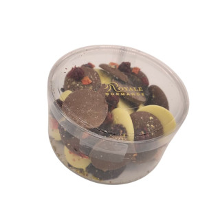 Boîte gourmande de palets trois chocolats inclusions fruits 250g