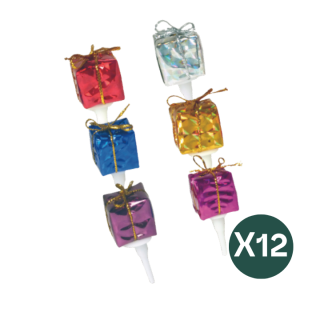 Décors de bûche Cadeaux colorés sur Pic – Lot de 12 sujets festifs