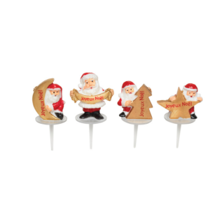 Décors de bûche Pères Noël Banderoles – Lot de 4 sujets “Joyeux Noël”