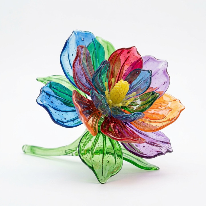 Fleur colorée en sucre réalisée avec de l'isomalt magnifique