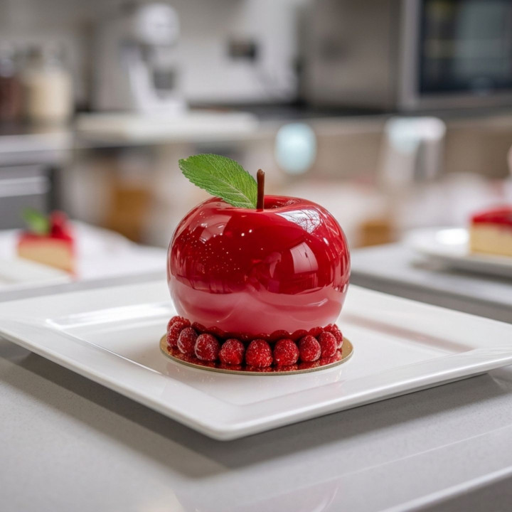 Réalisation pâtissière d'une pomme trompe l'oeil