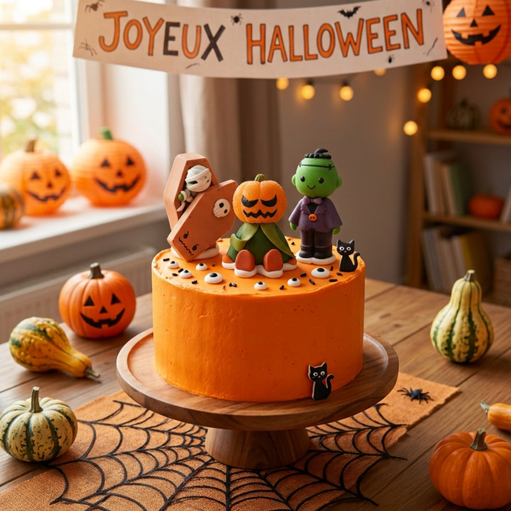 Trio figurines sucre Halloween Momie Citrouille Frankenstein decoration gateau comestible